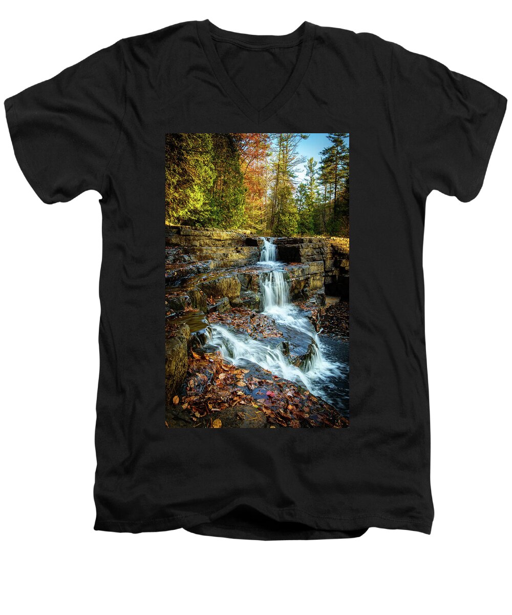 Landscape Men's V-Neck T-Shirt featuring the photograph Dismal Falls #3 by Joe Shrader