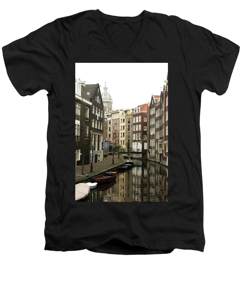 Landscape Amsterdam Red Light District Men's V-Neck T-Shirt featuring the photograph Dnrh1101 by Henry Butz