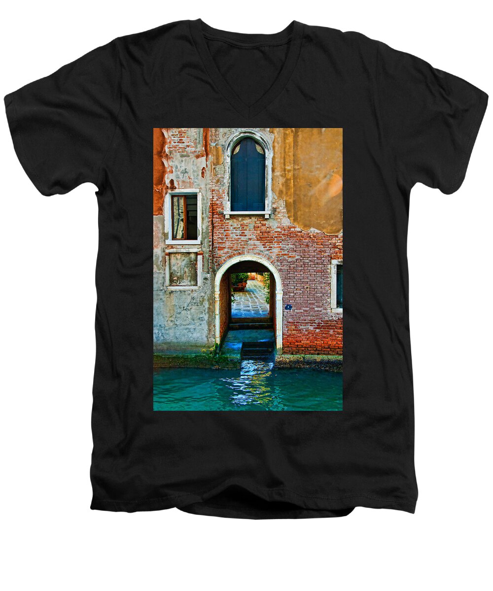 Venice Men's V-Neck T-Shirt featuring the photograph Dock and Windows by Harry Spitz