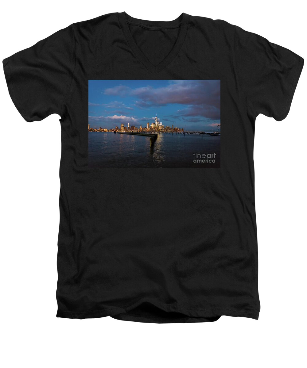 Manhattan Men's V-Neck T-Shirt featuring the photograph Downtown Manhattan by Zawhaus Photography