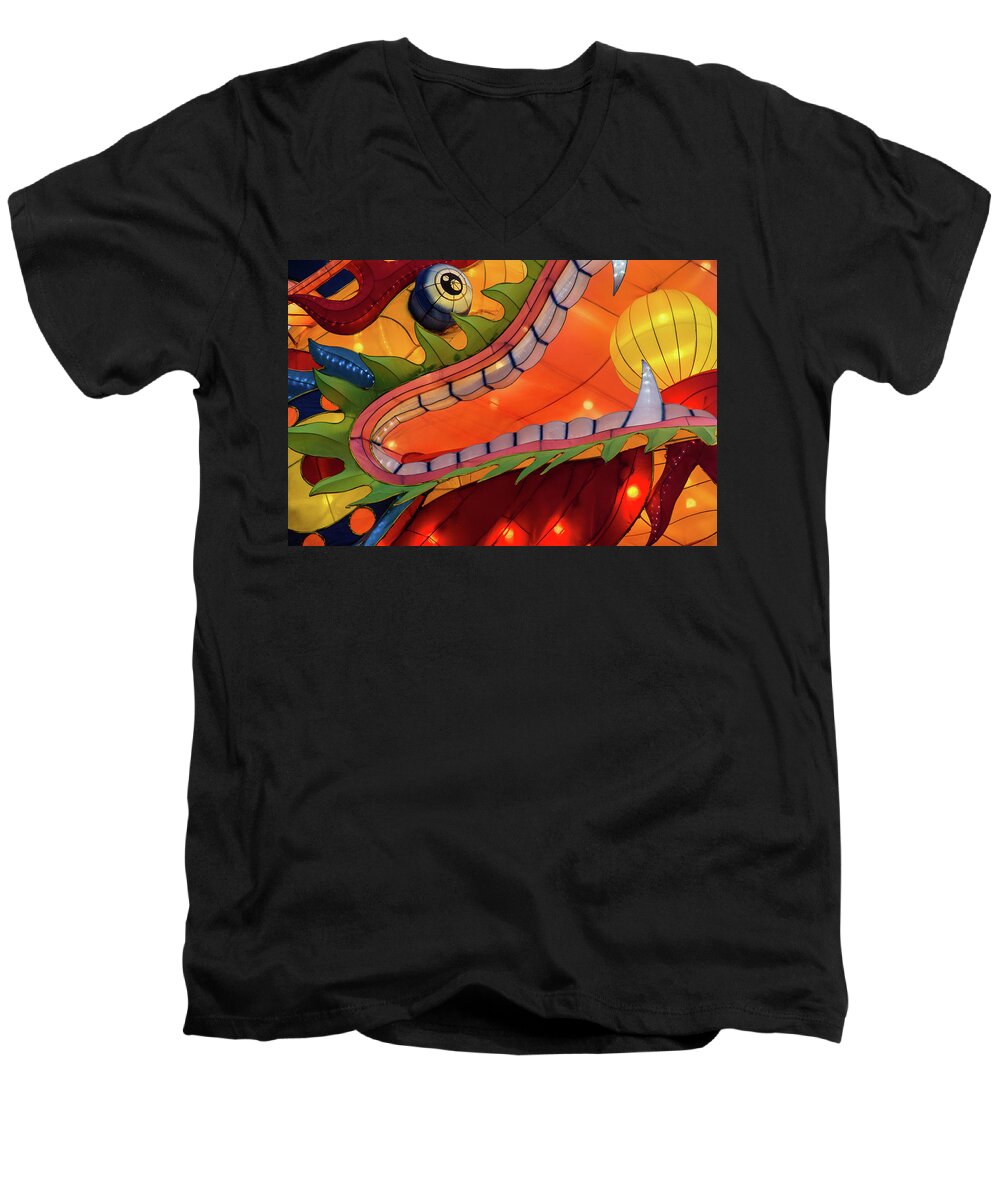 Abstract Men's V-Neck T-Shirt featuring the photograph Dragon by Michael Nowotny