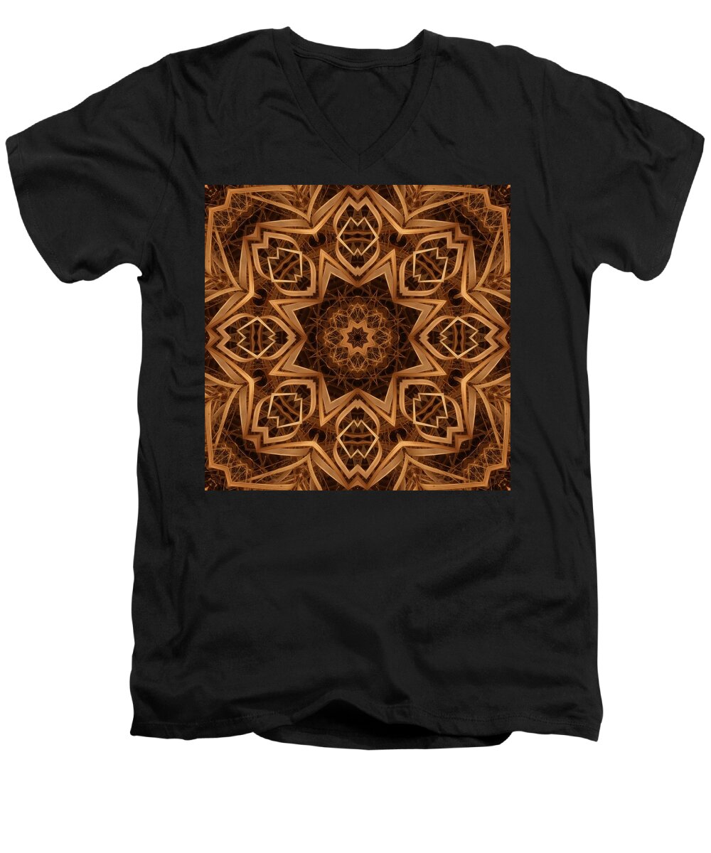 Kaleidoscope Men's V-Neck T-Shirt featuring the digital art Dried Grass Mandala by Lyle Hatch