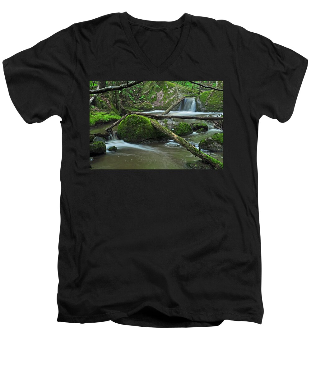 Stream Men's V-Neck T-Shirt featuring the photograph Dual Falls by Glenn Gordon