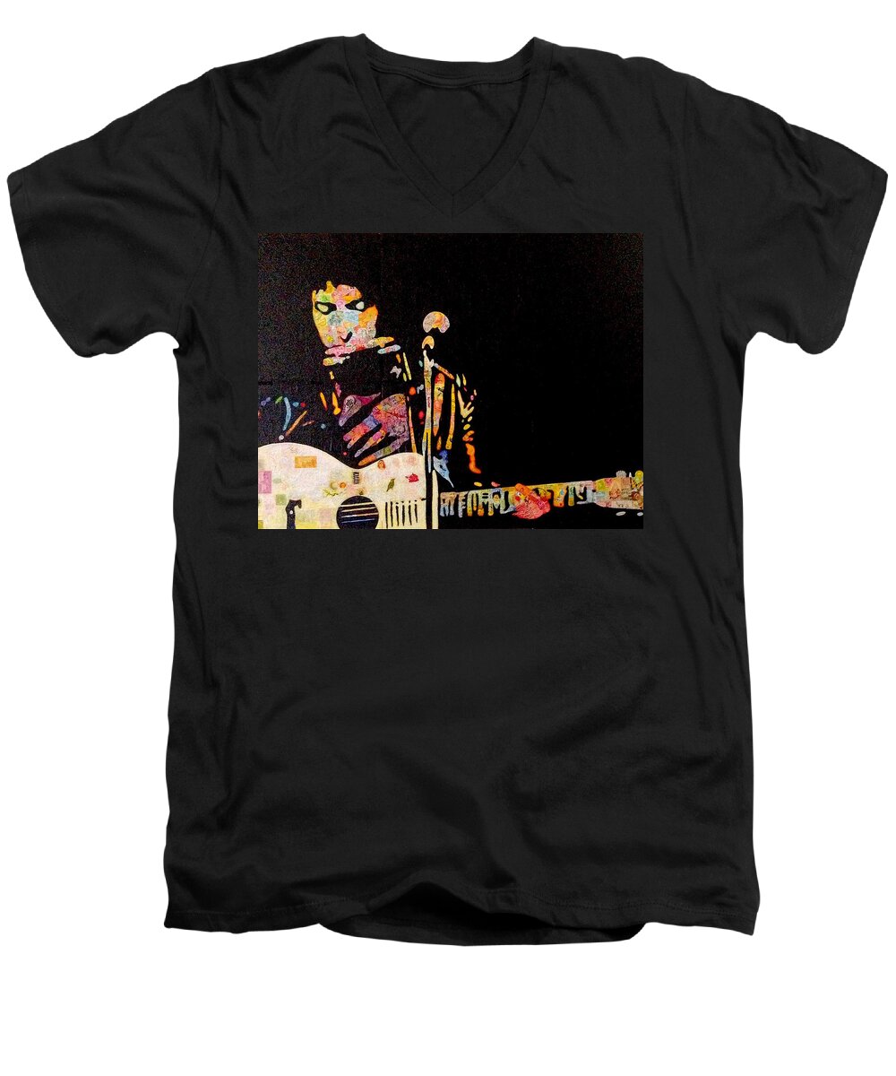 Dylan Men's V-Neck T-Shirt featuring the mixed media Dylan by Steve Fields