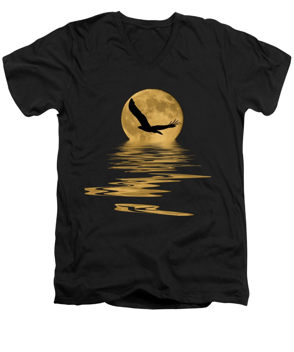 Bald Eagle Men's V-Neck T-Shirt featuring the mixed media Eagle in the Moonlight by Shane Bechler