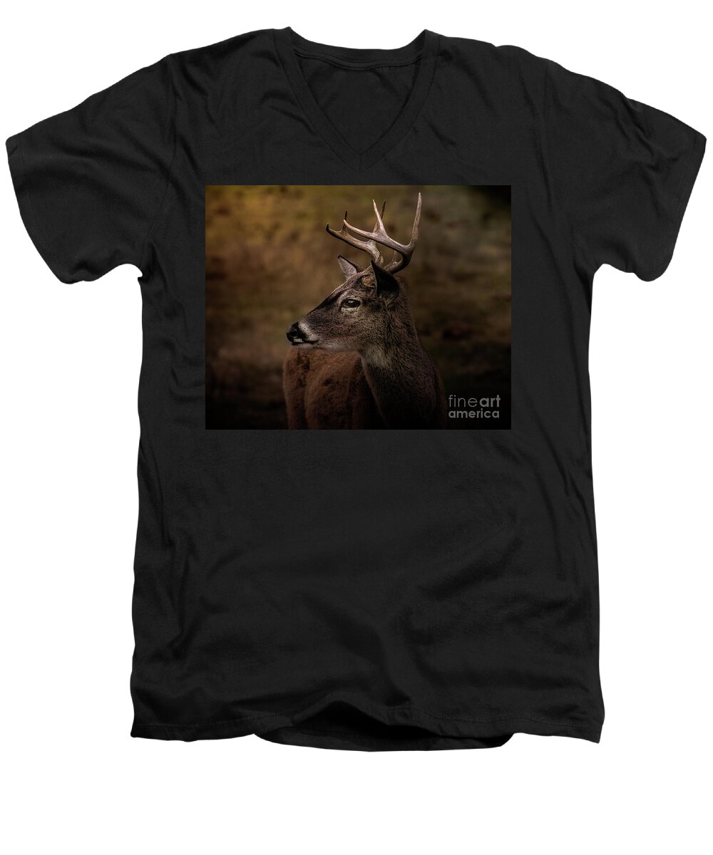 Nature Men's V-Neck T-Shirt featuring the photograph Early Buck by Robert Frederick