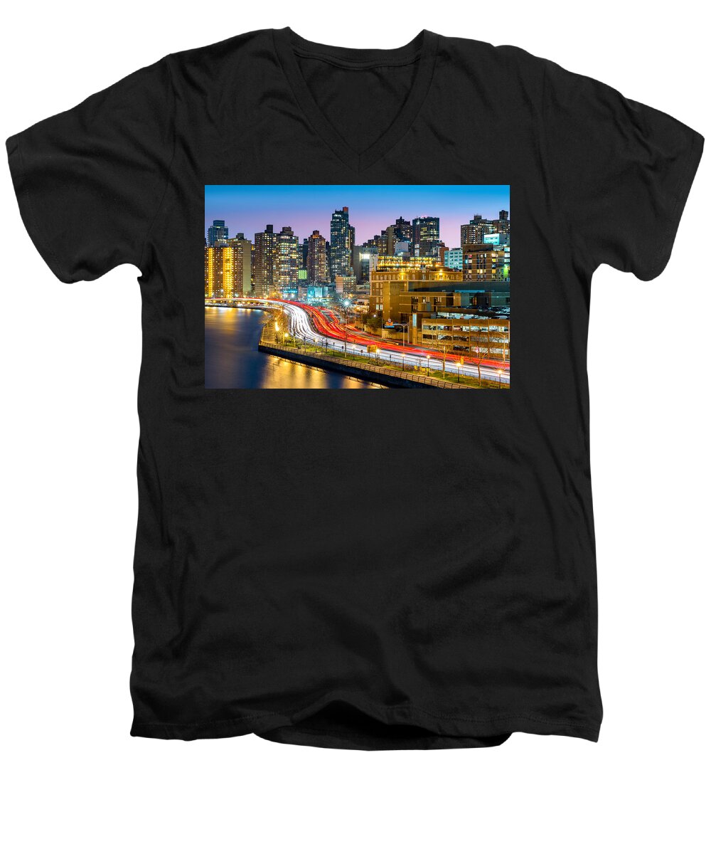 Harlem Men's V-Neck T-Shirt featuring the photograph East Harlem by Mihai Andritoiu