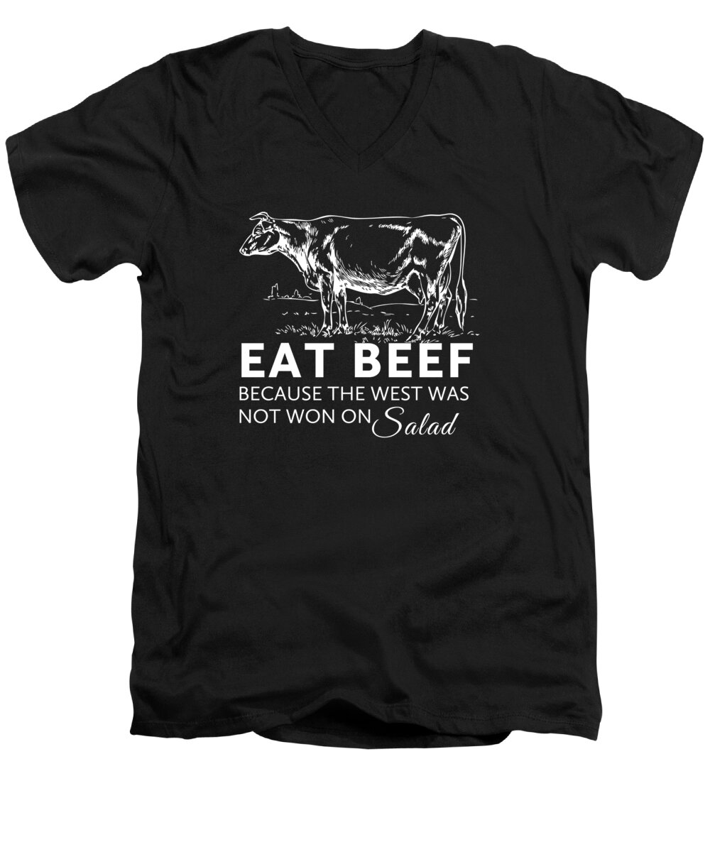 Illustration Men's V-Neck T-Shirt featuring the digital art Eat Beef by Nancy Ingersoll