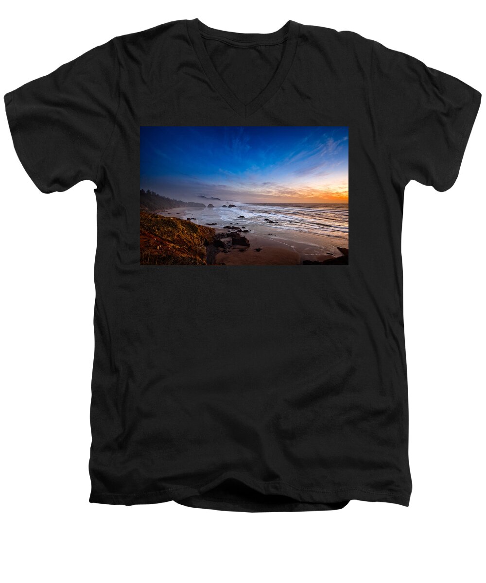 Sunset Men's V-Neck T-Shirt featuring the photograph Ecola State Park at Sunset by Ian Good