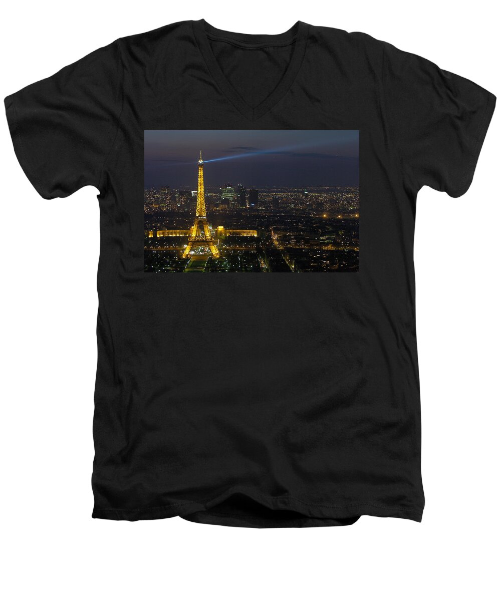 Eiffel Men's V-Neck T-Shirt featuring the photograph Eiffel Tower at Night by Sebastian Musial