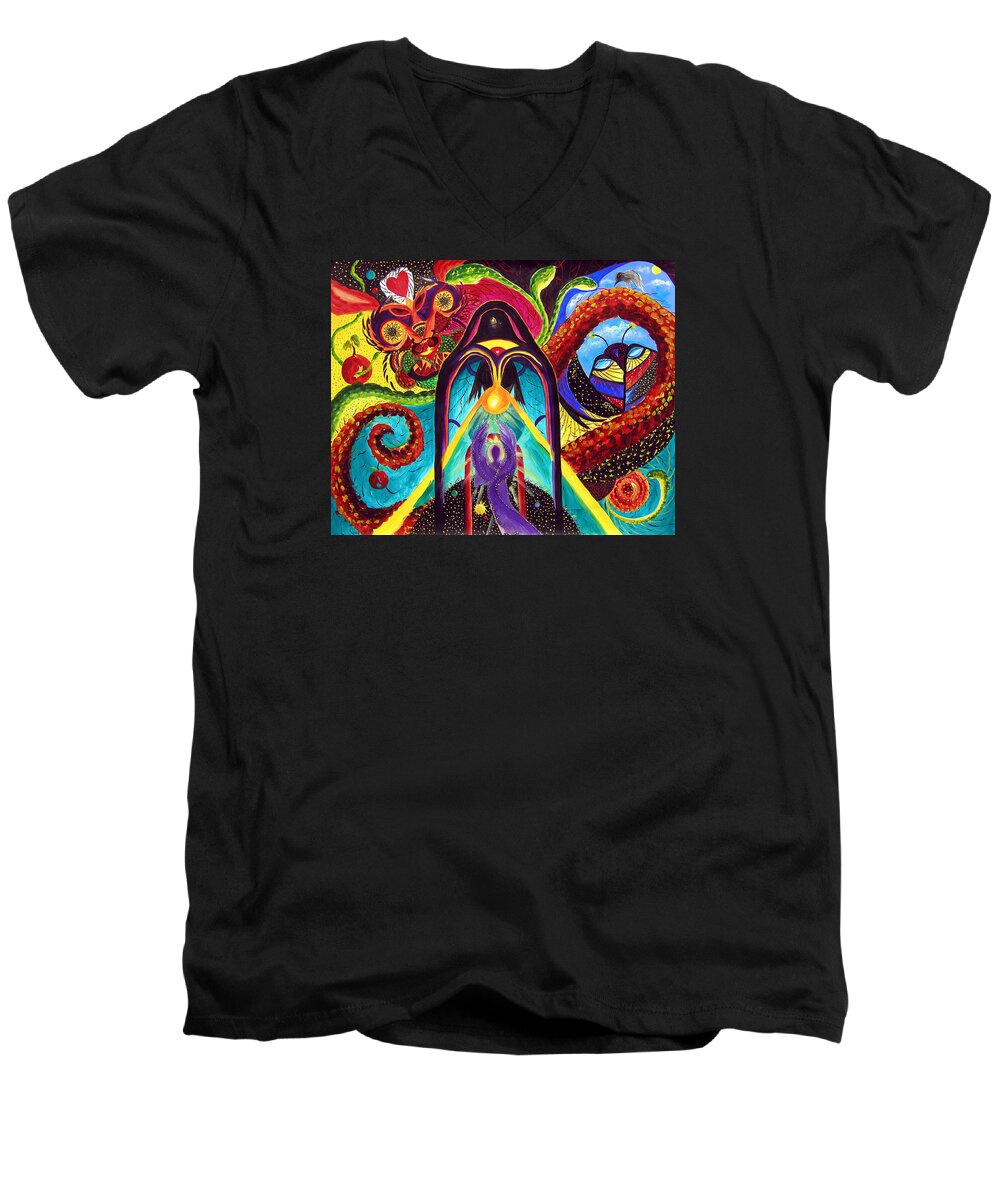 Abstract Men's V-Neck T-Shirt featuring the painting Violet Angel by Marina Petro