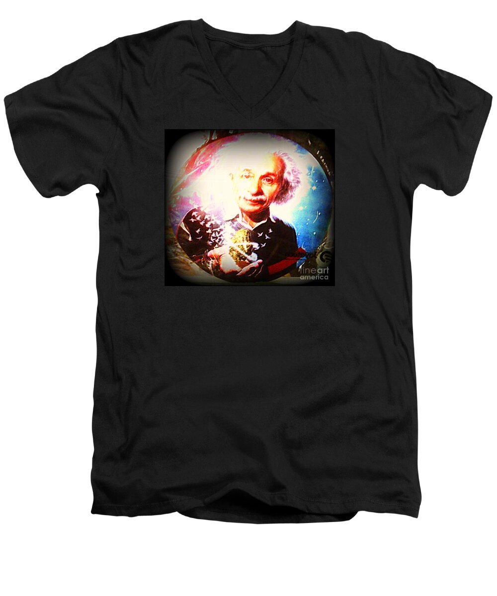  Men's V-Neck T-Shirt featuring the photograph Einstein on Pot by Kelly Awad