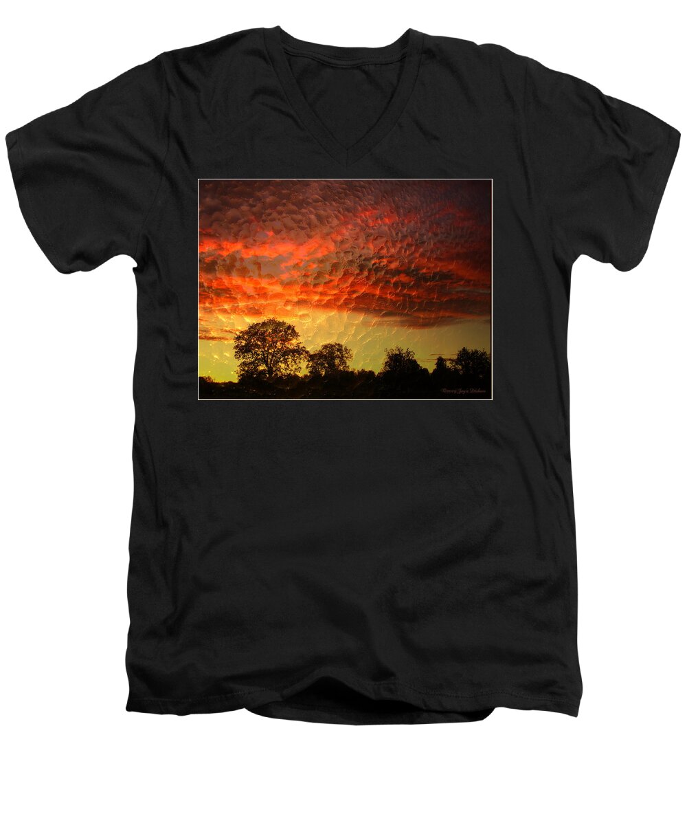 Sunrise Men's V-Neck T-Shirt featuring the photograph Embossed Sunrise by Joyce Dickens