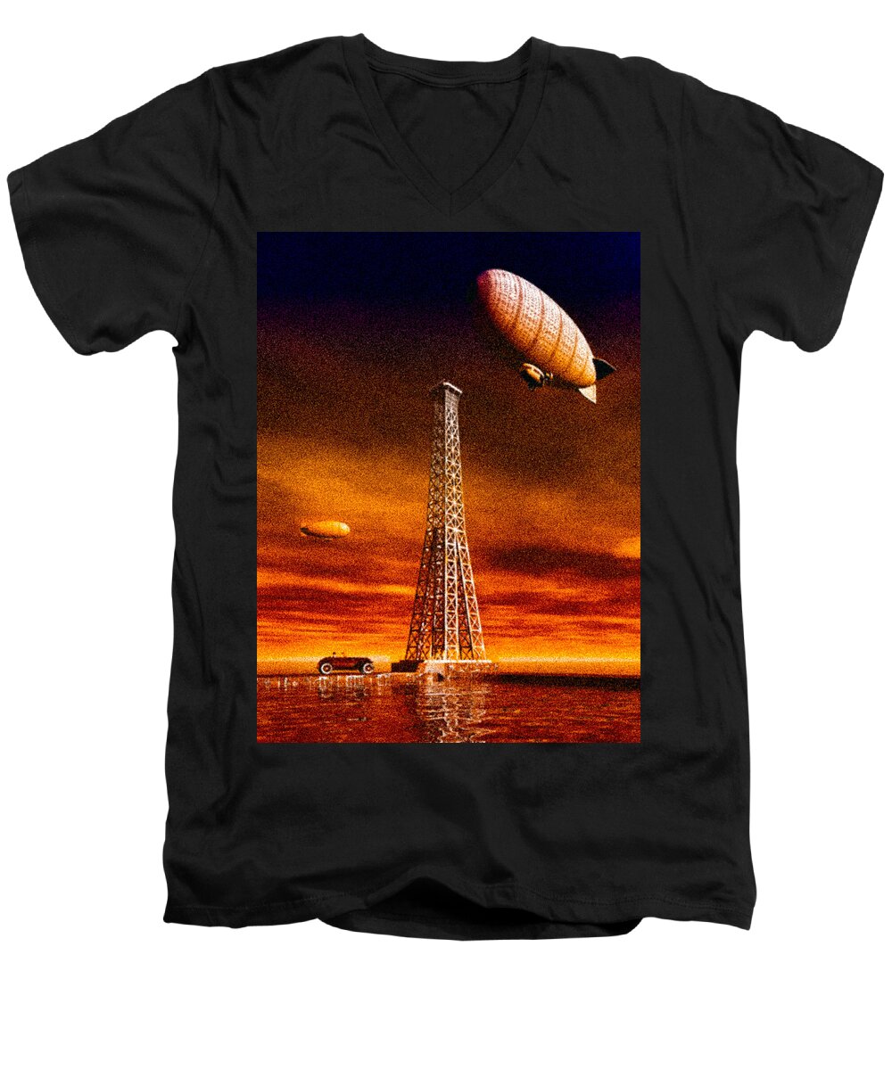 Airship Men's V-Neck T-Shirt featuring the digital art End of the road by Bob Orsillo