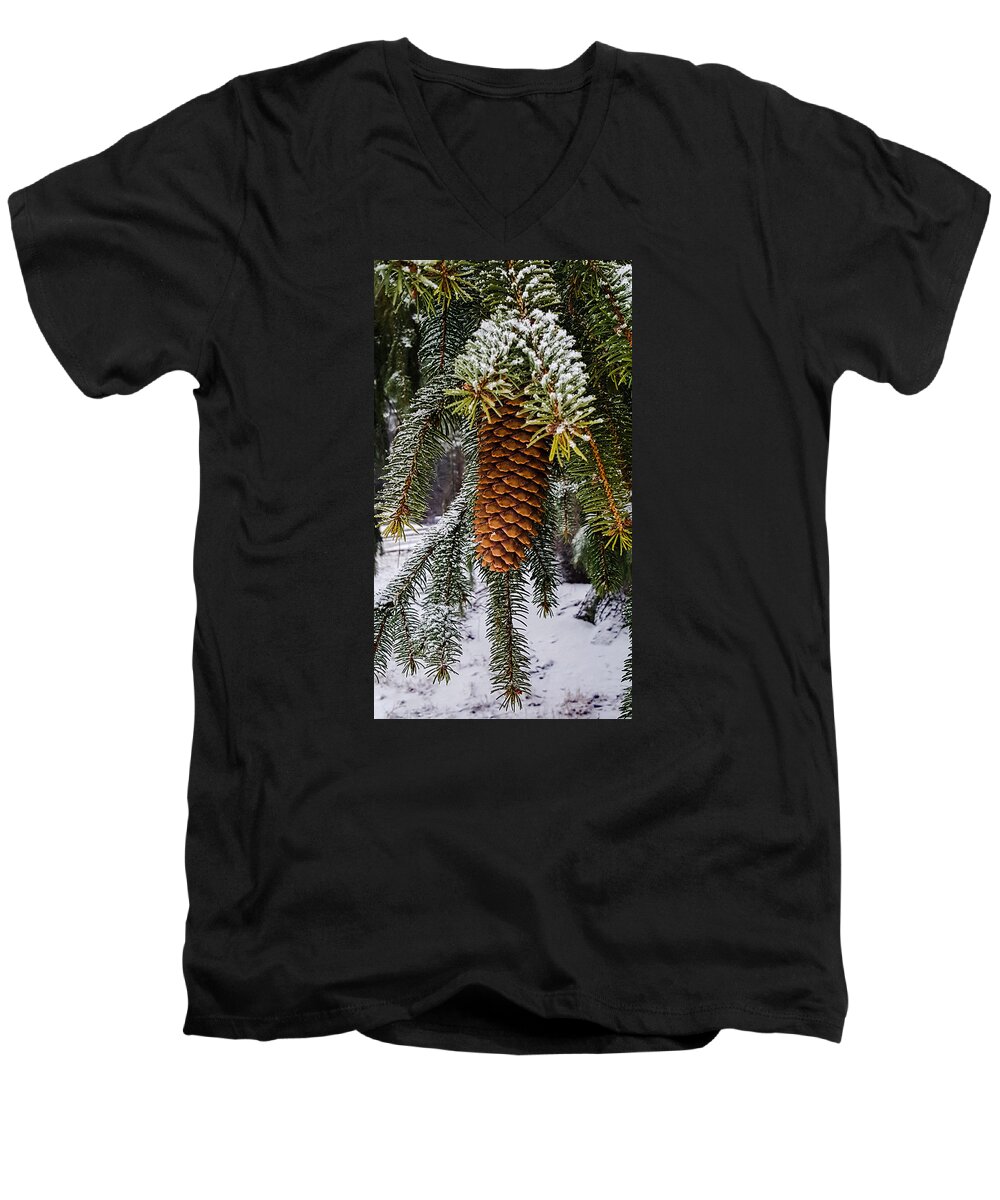 Pine Men's V-Neck T-Shirt featuring the photograph Essence of winter by Bruce Carpenter