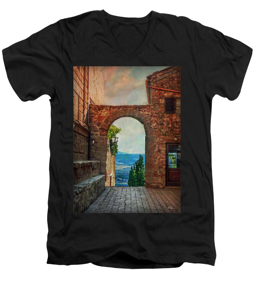 Italy Men's V-Neck T-Shirt featuring the photograph Etruscan Arch by Hanny Heim