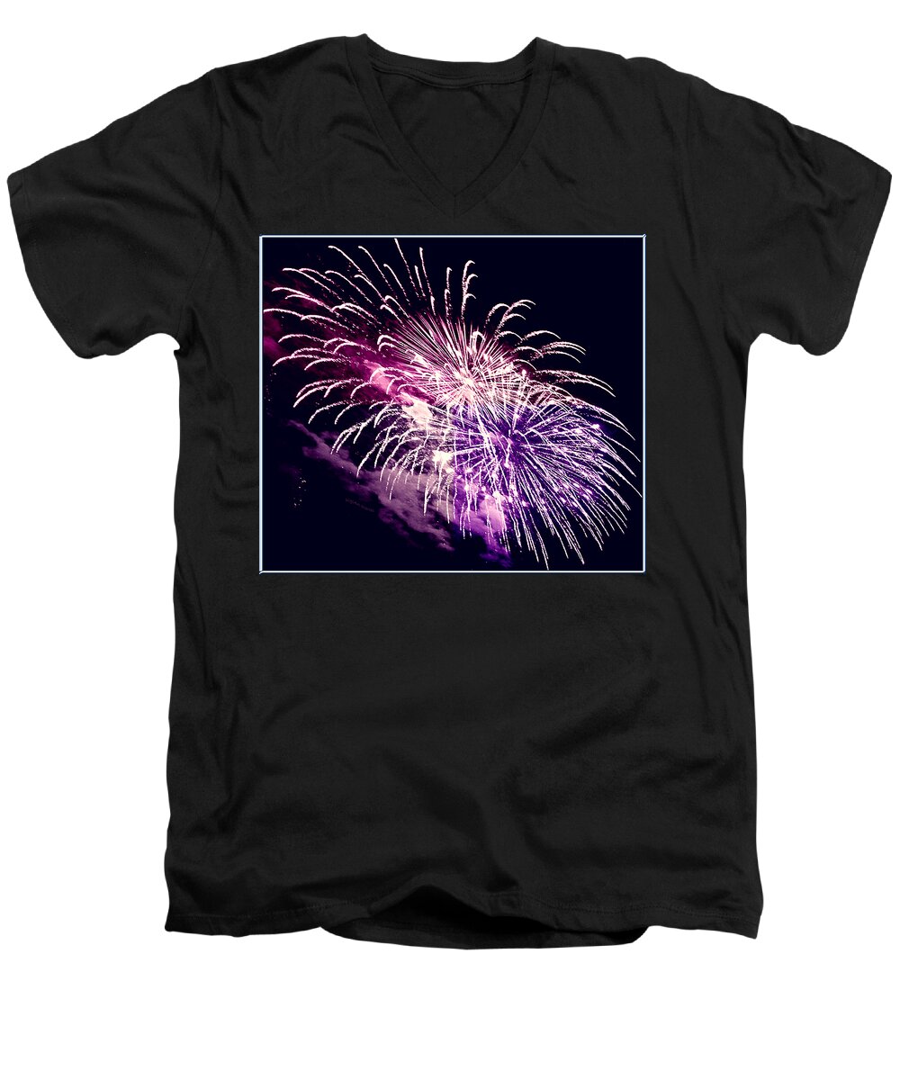 Fireworks Men's V-Neck T-Shirt featuring the photograph Exploding Stars by DigiArt Diaries by Vicky B Fuller