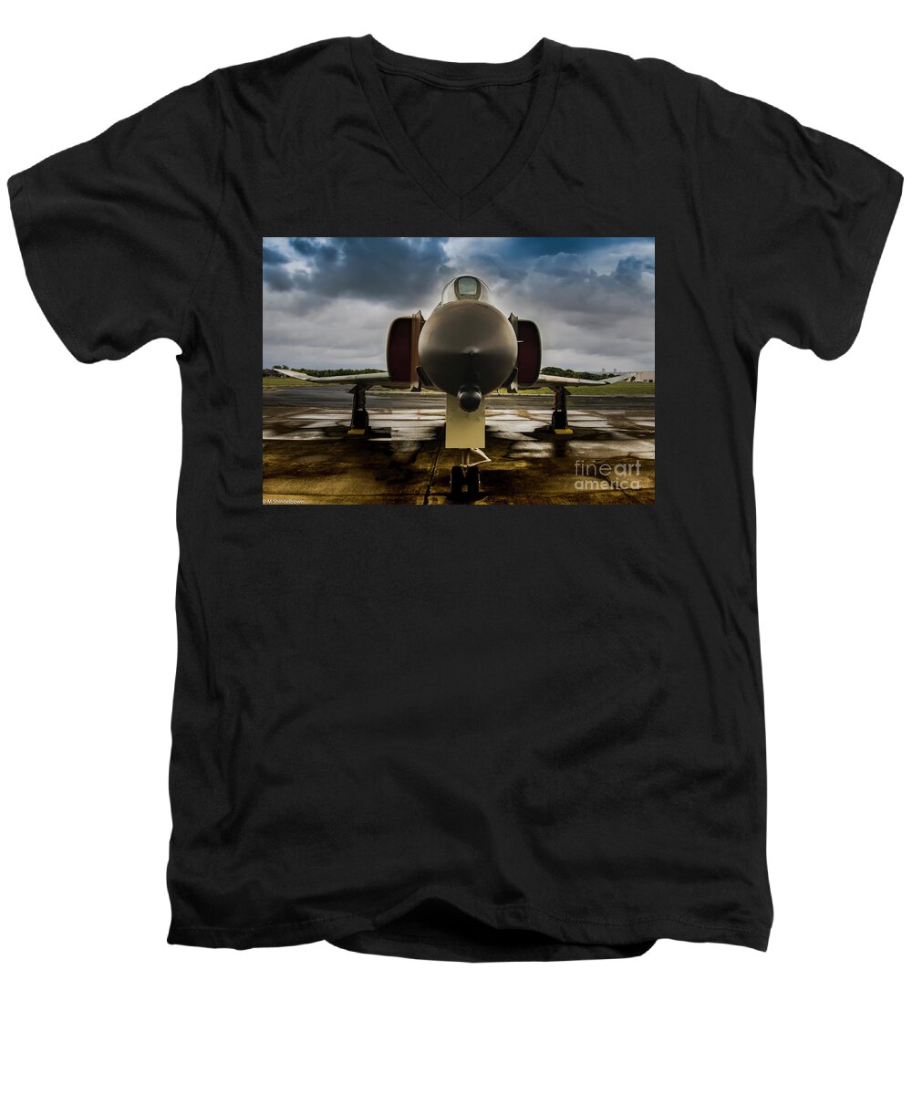 F4 Phantom Men's V-Neck T-Shirt featuring the photograph F4 Phantom by Mitch Shindelbower