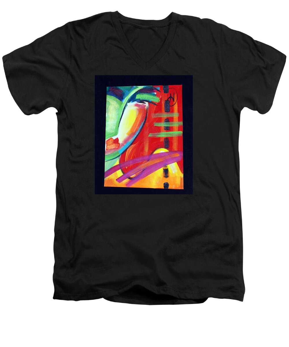 Modern Men's V-Neck T-Shirt featuring the painting Face by Heather Roddy