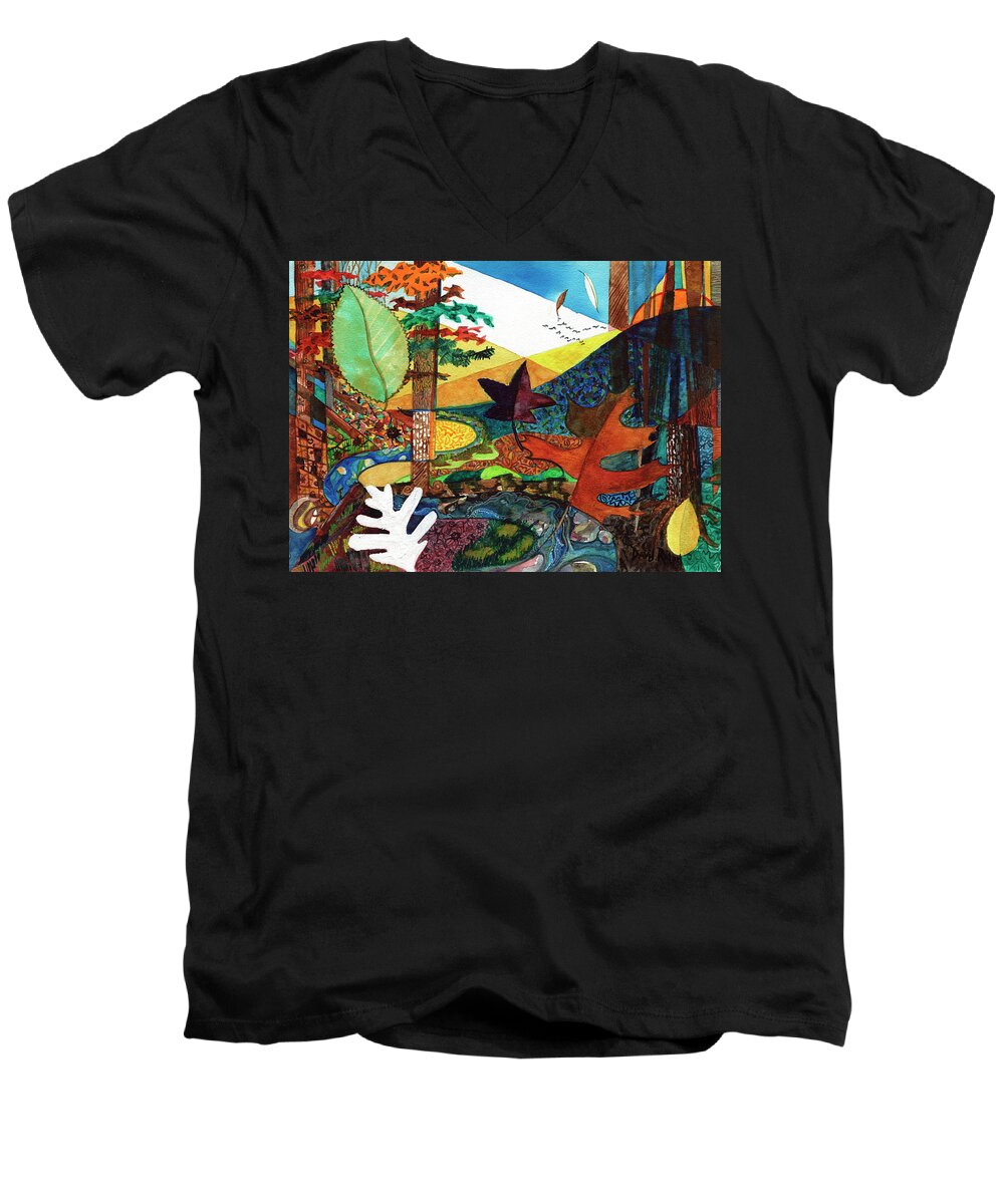 Fall Men's V-Neck T-Shirt featuring the painting Fall Along the Patuxent by David Ralph
