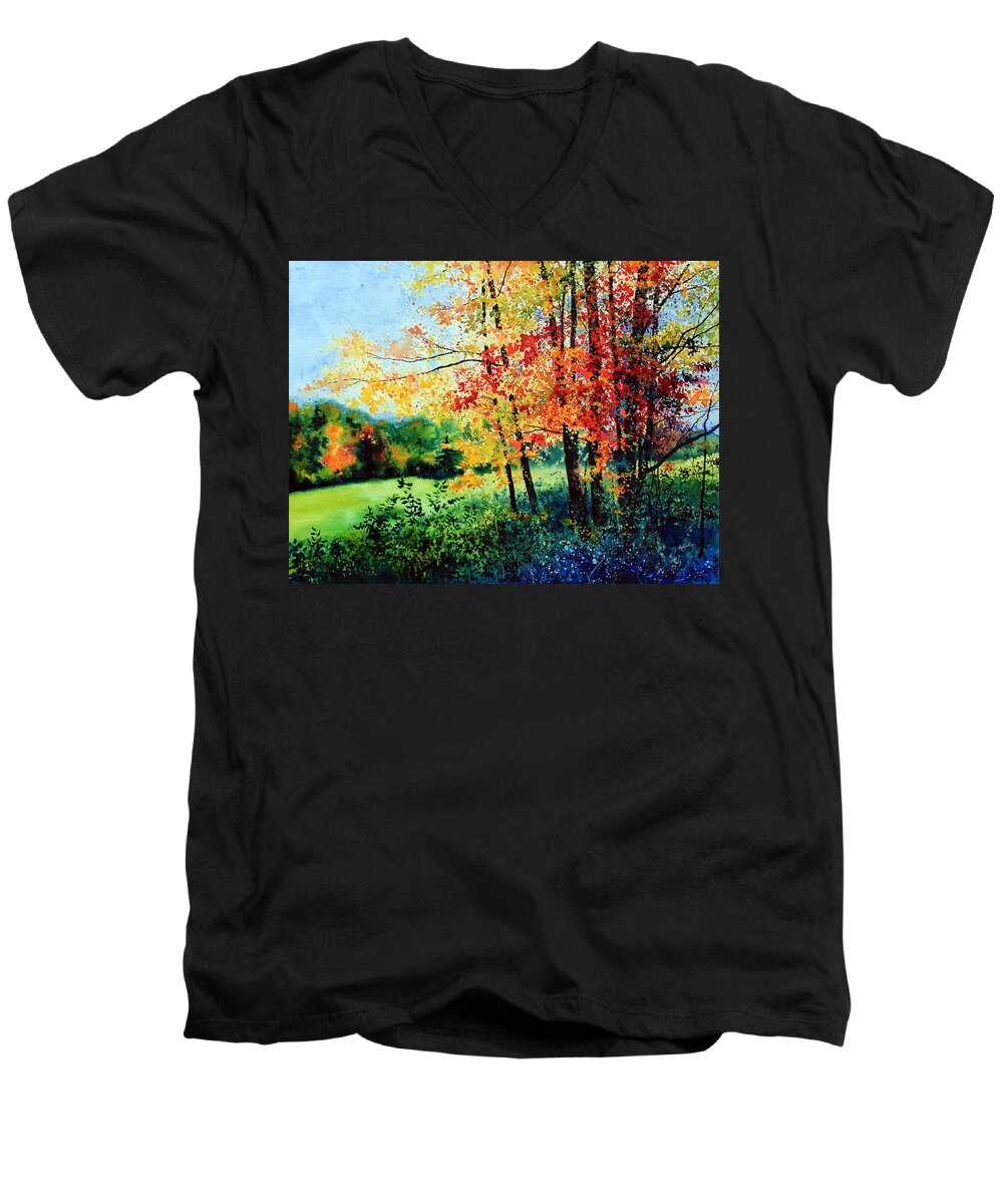 Fall Landscape Art Men's V-Neck T-Shirt featuring the painting Fall Color by Hanne Lore Koehler