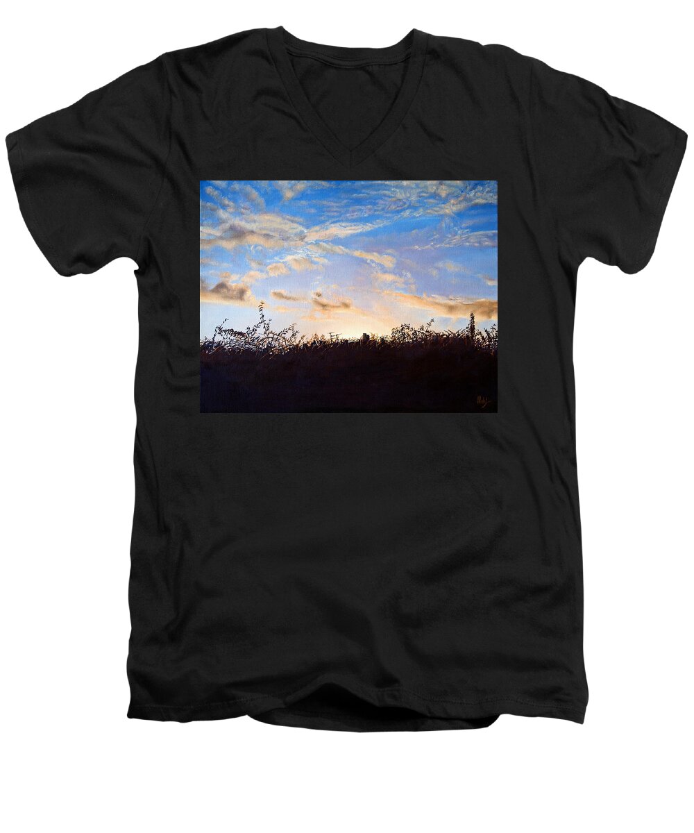 Landscapes Men's V-Neck T-Shirt featuring the painting Far horizons by Michelangelo Rossi