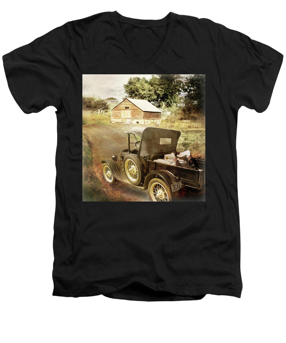 Cars Men's V-Neck T-Shirt featuring the photograph Farm Delivered by John Anderson