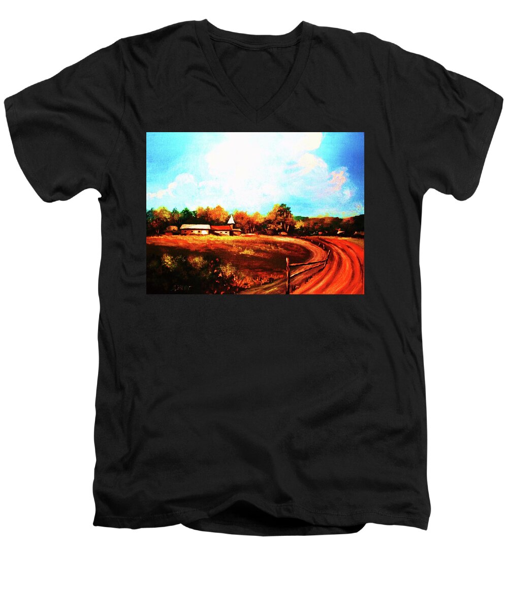 Farm House Men's V-Neck T-Shirt featuring the painting Farmland in Autumn by Al Brown