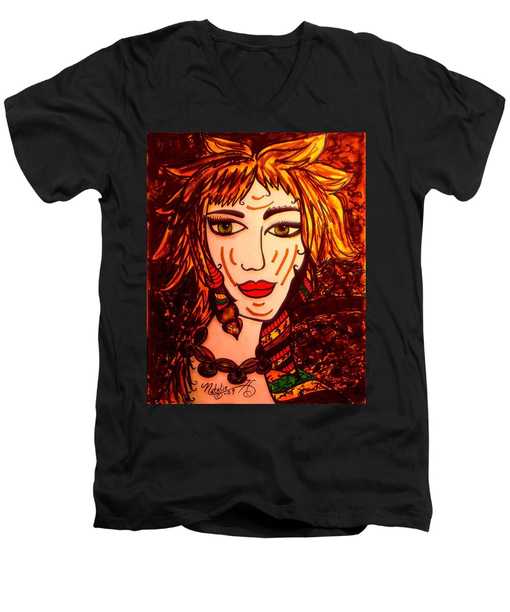 Woman Men's V-Neck T-Shirt featuring the painting Female Animal by Natalie Holland