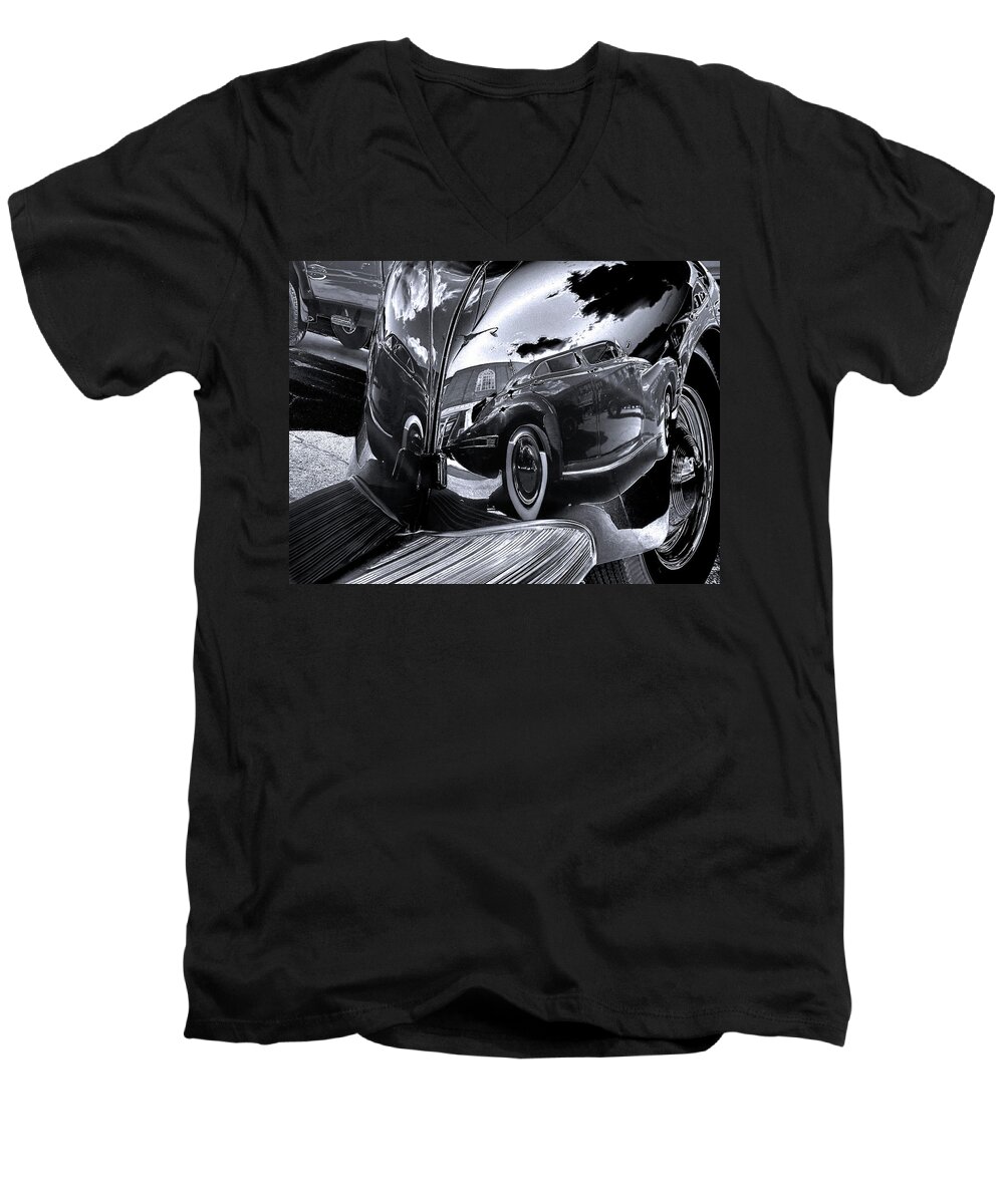 Black And White Photography Men's V-Neck T-Shirt featuring the photograph Fender Bender by Sue Stefanowicz
