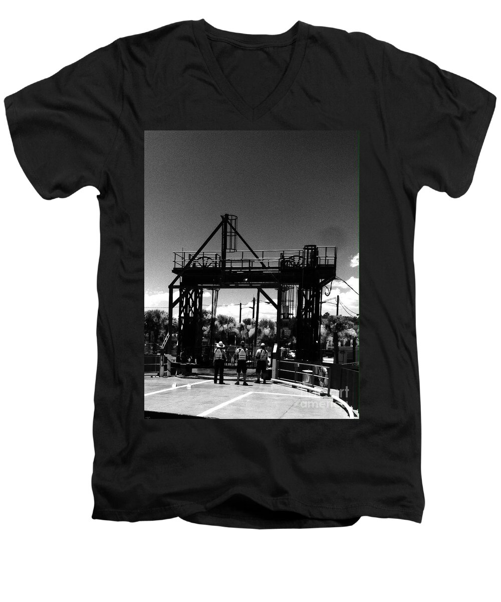 Ferry Men's V-Neck T-Shirt featuring the photograph Ferry workers by WaLdEmAr BoRrErO