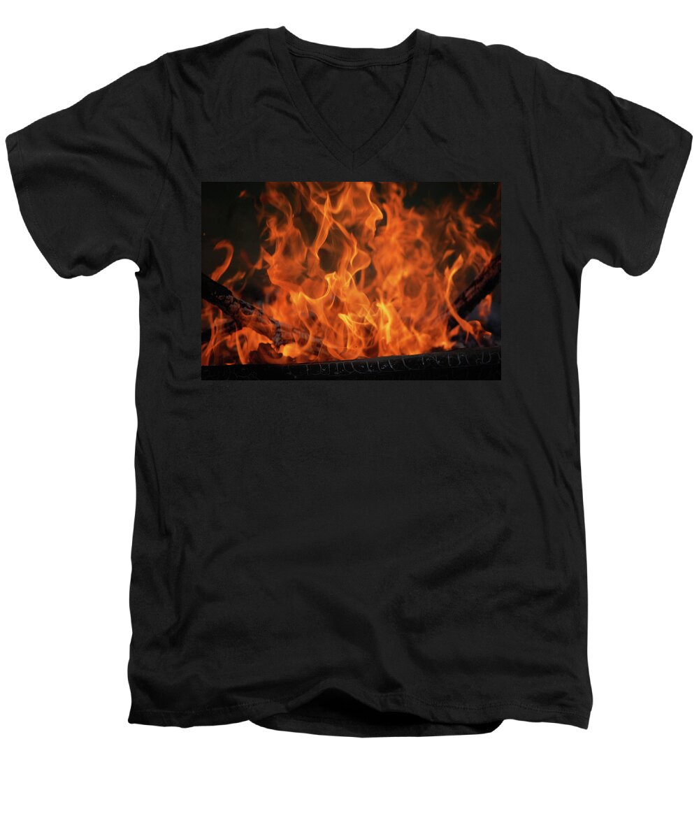 Fire Men's V-Neck T-Shirt featuring the photograph Fire by Amber Flowers