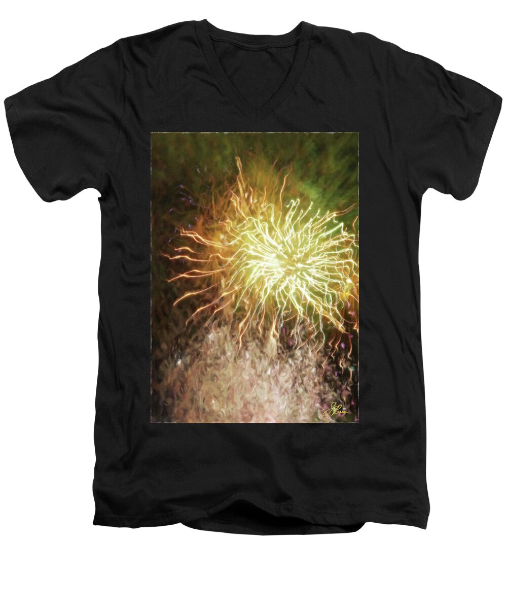 Close Up Photo Men's V-Neck T-Shirt featuring the photograph Fireworks 9 by Joan Reese