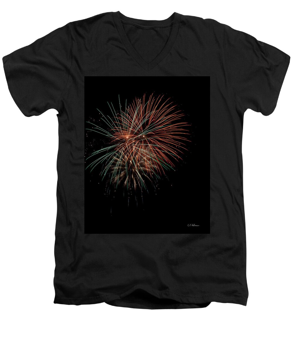 Fireworks Men's V-Neck T-Shirt featuring the photograph Fireworks by Christopher Holmes