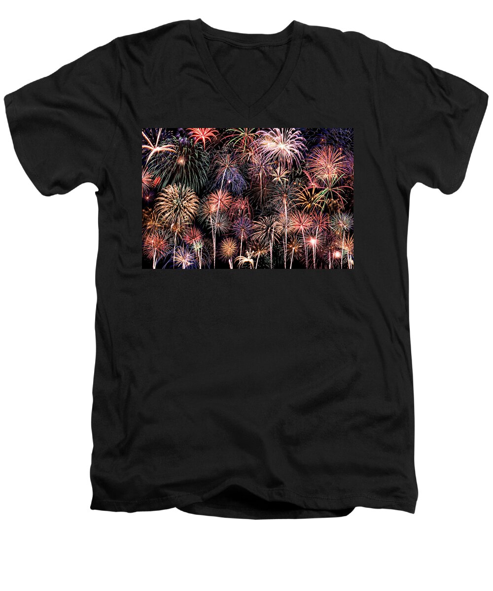 4th Men's V-Neck T-Shirt featuring the photograph Fireworks Spectacular II by Ricky Barnard