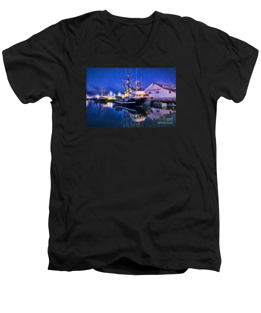 Fish Men's V-Neck T-Shirt featuring the digital art Fish Boats by Jim Hatch