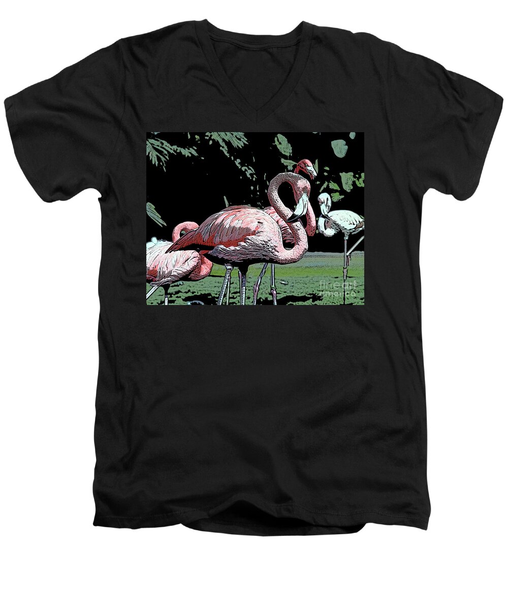 Pink Men's V-Neck T-Shirt featuring the photograph Flamingos I by Jim And Emily Bush