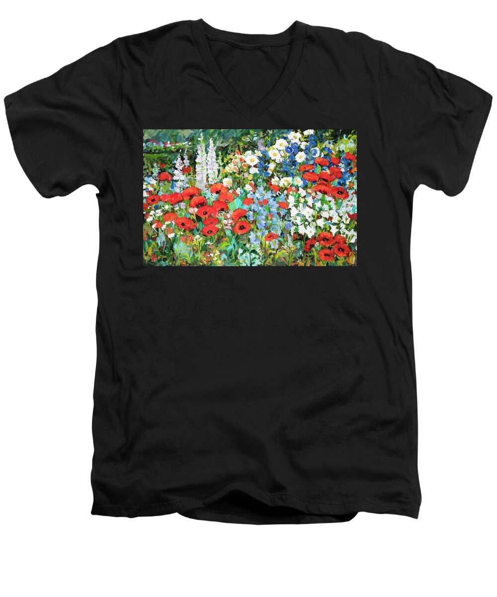 Flowers Men's V-Neck T-Shirt featuring the painting Floral Garden with Poppies by Ingrid Dohm