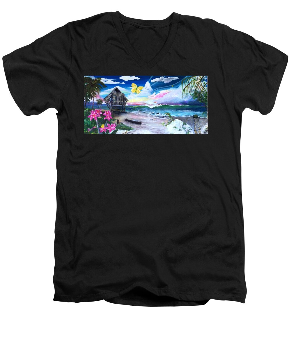 Florida Men's V-Neck T-Shirt featuring the painting Florida Room by Dawn Harrell