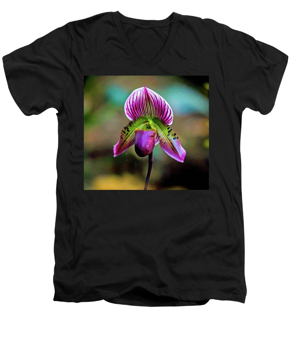 Orchid Men's V-Neck T-Shirt featuring the photograph Flower Jack by Rochelle Berman
