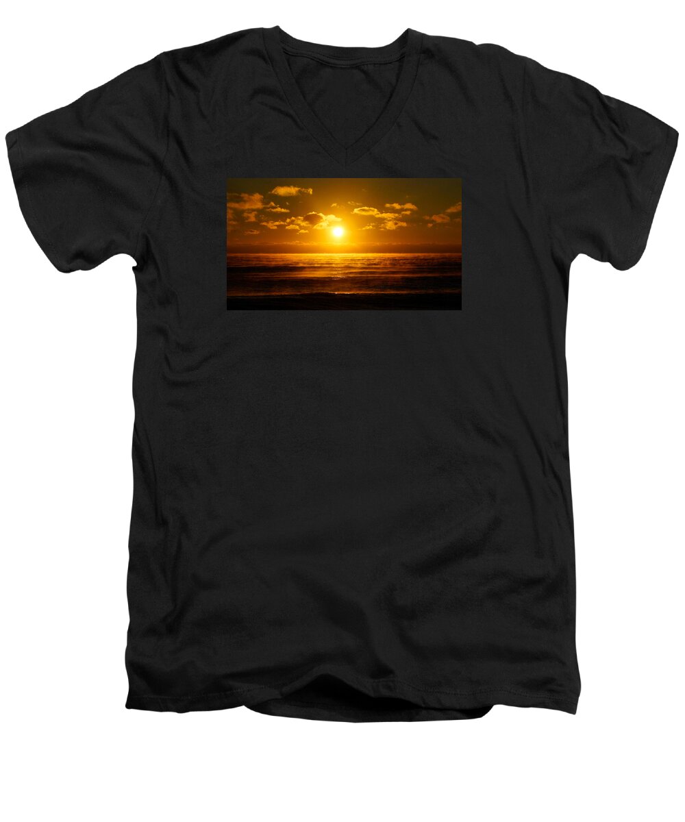Fog Men's V-Neck T-Shirt featuring the photograph Foggy Gold Sunrise by Lawrence S Richardson Jr