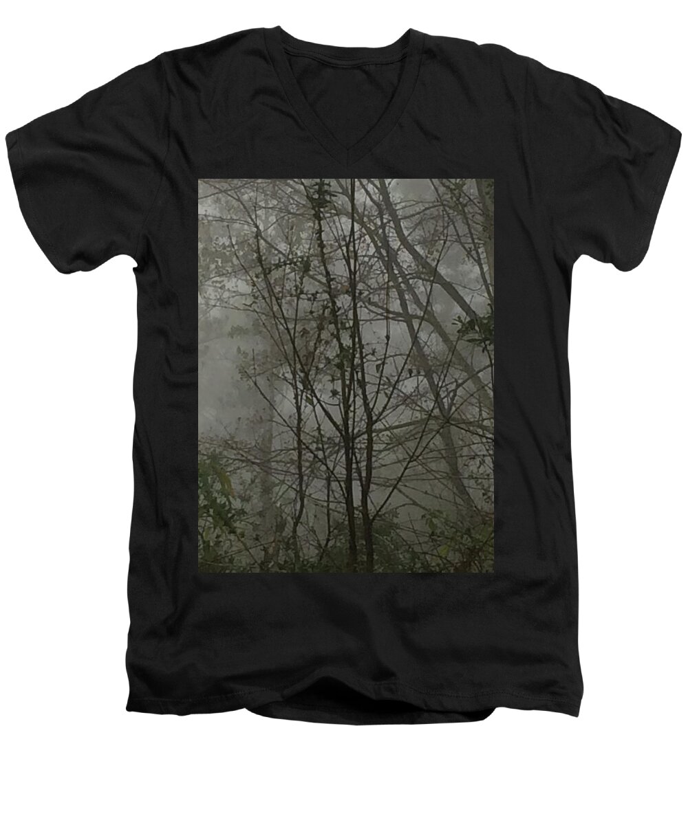 Fog Men's V-Neck T-Shirt featuring the photograph Foggy Woods Photo by Gina O'Brien