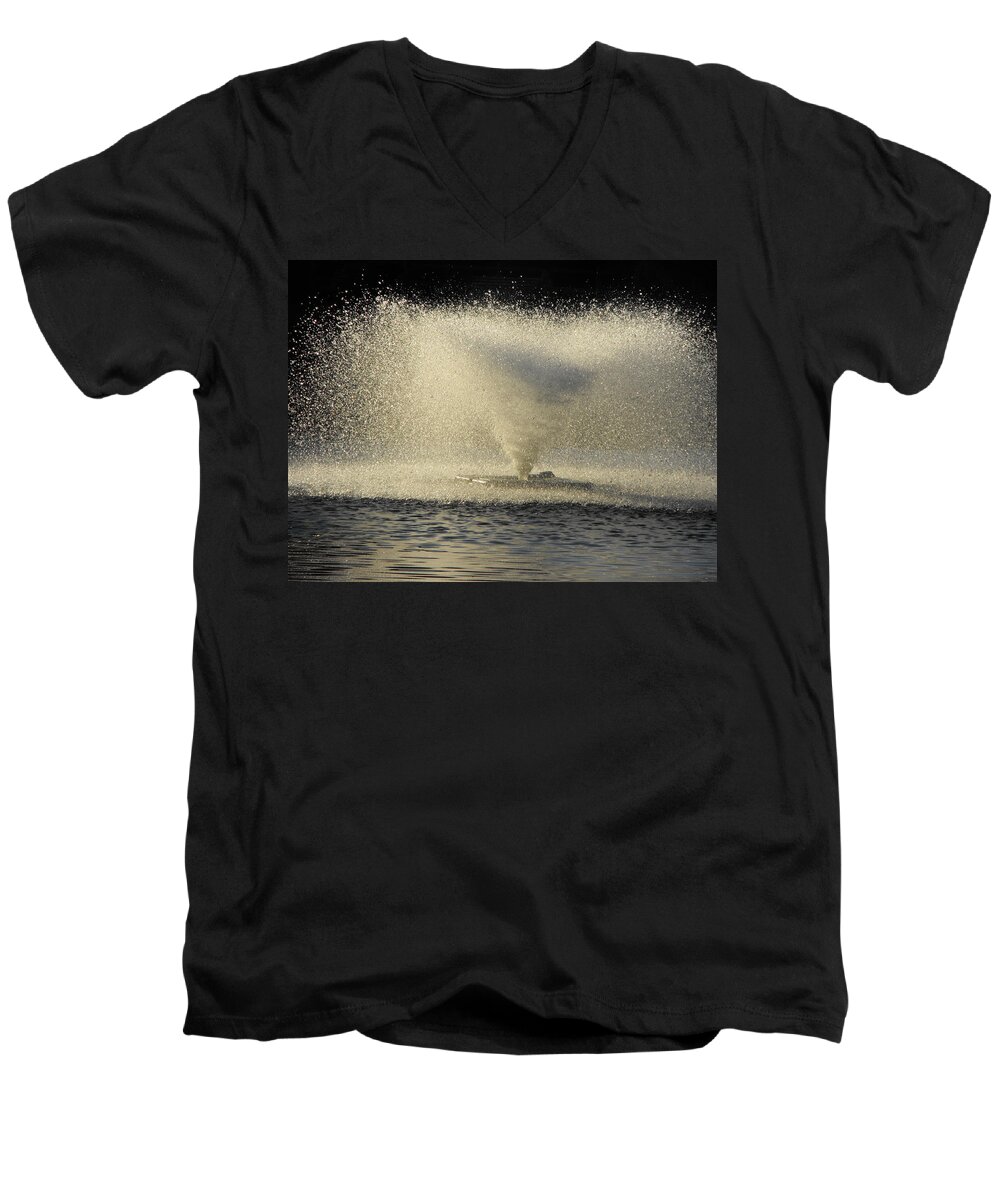 Illusion Men's V-Neck T-Shirt featuring the photograph Fountain Tornado Illuminating the Shadow by Michael Oceanofwisdom Bidwell