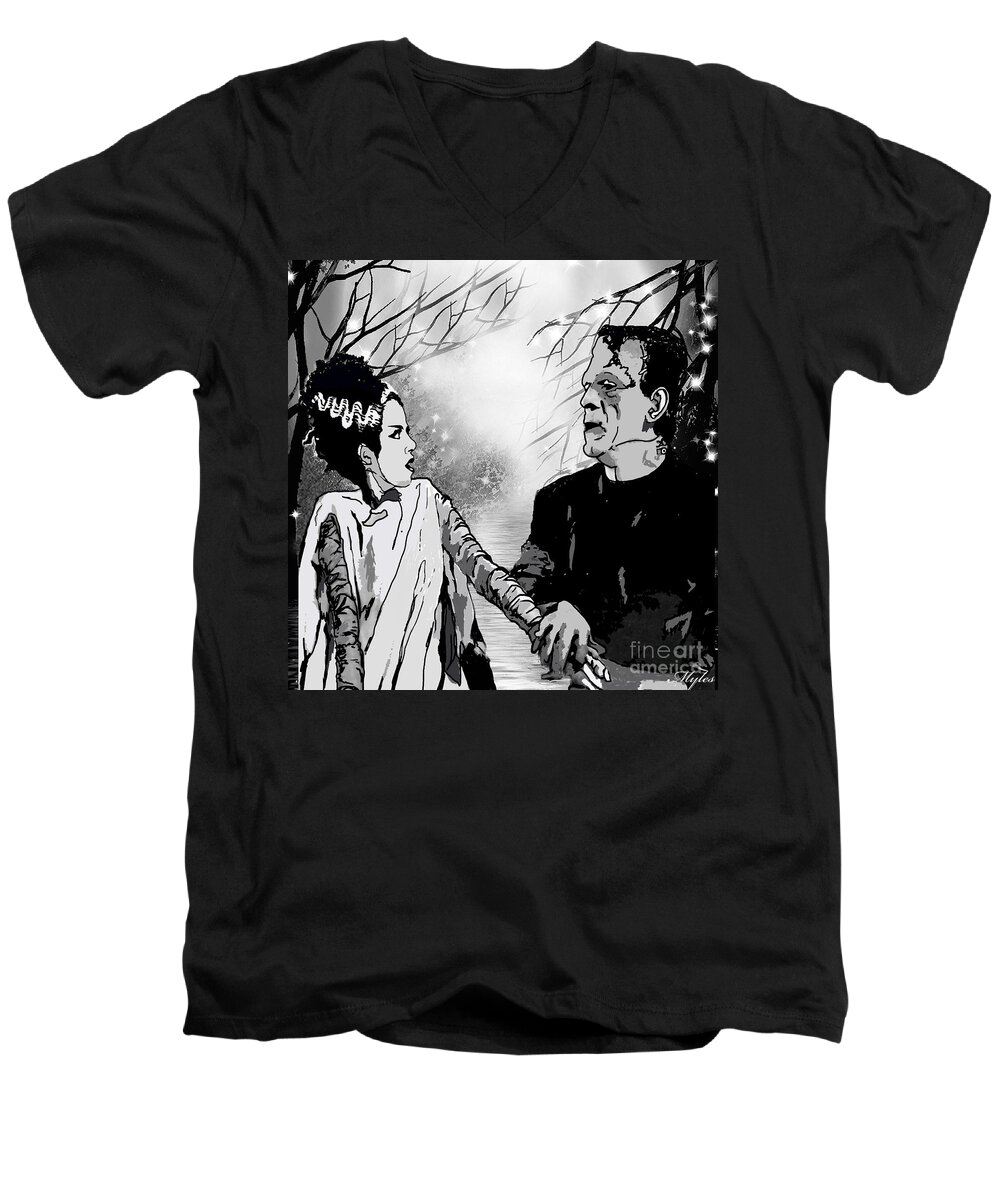 Frankenstein Men's V-Neck T-Shirt featuring the painting Frankenstein by Saundra Myles