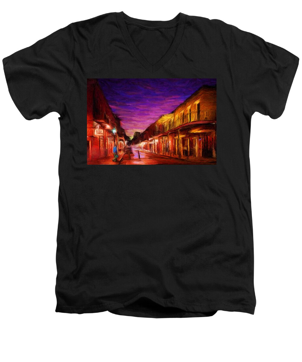 French Quarter Men's V-Neck T-Shirt featuring the digital art French Quarter 1 by Caito Junqueira