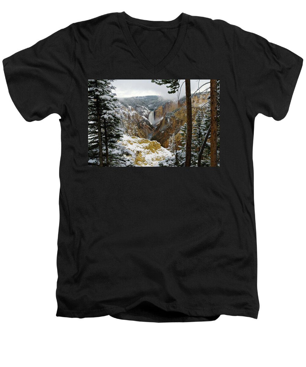 Yellowstone Men's V-Neck T-Shirt featuring the photograph Frosted Canyon by Steve Stuller