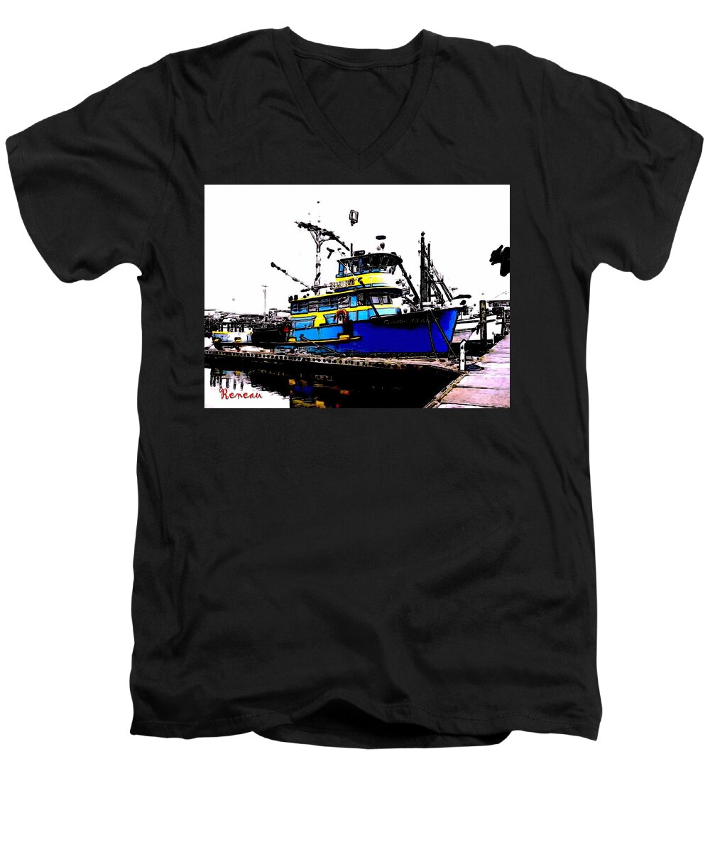 Ships Men's V-Neck T-Shirt featuring the photograph F V Sadi Marie by A L Sadie Reneau