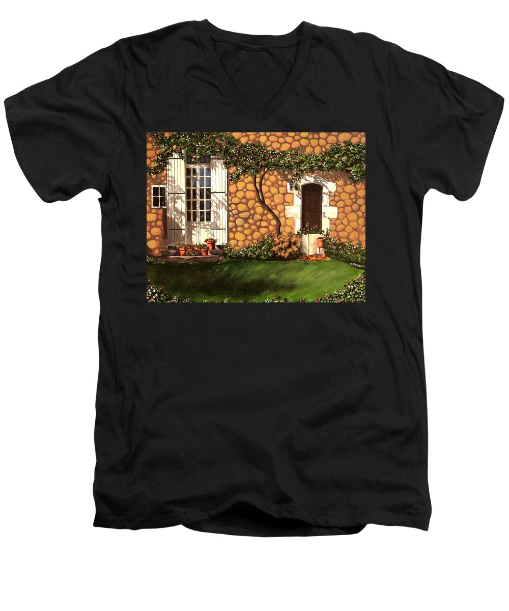 Garden Men's V-Neck T-Shirt featuring the painting Garden Wall by Daniel Carvalho