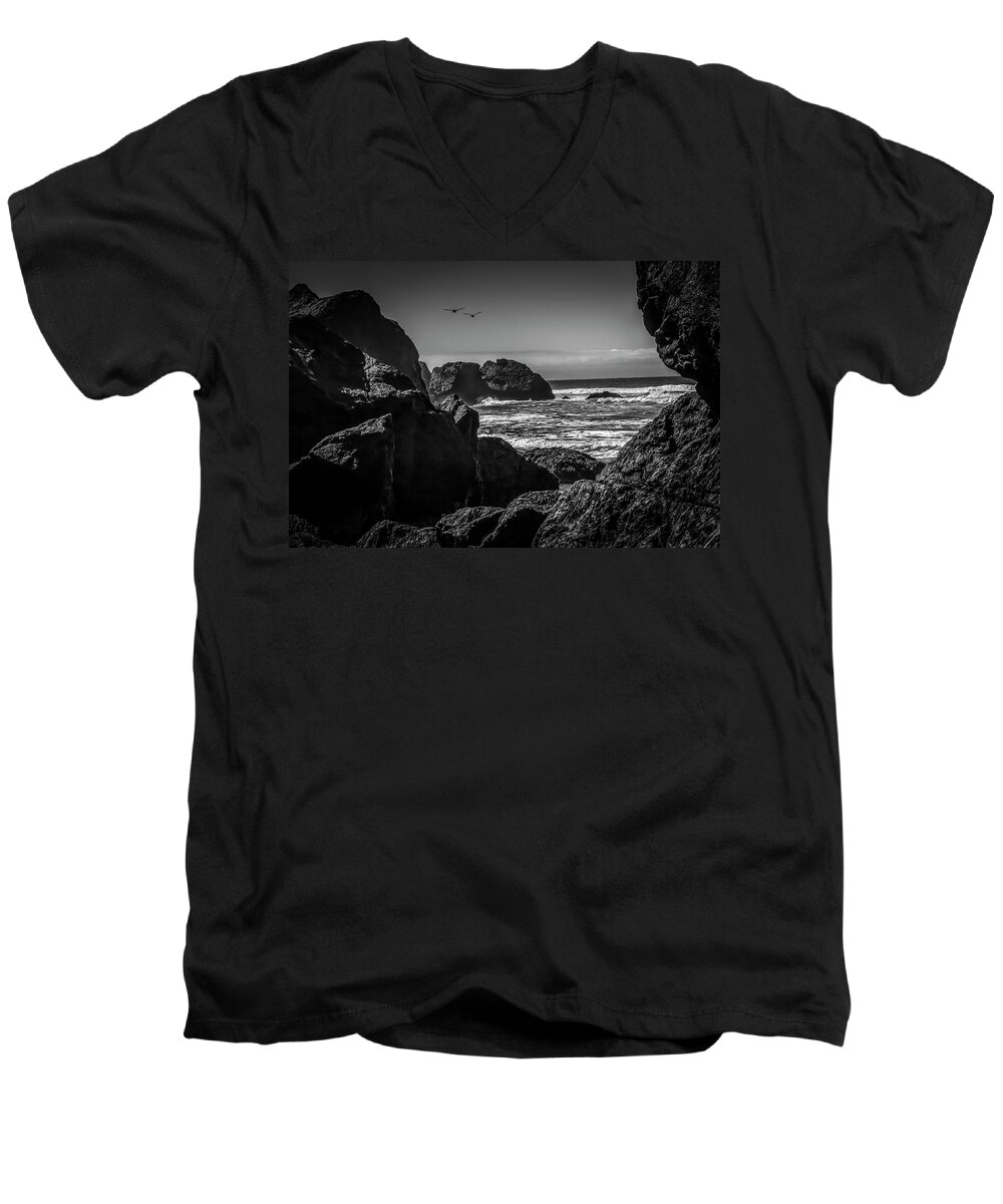 Formation Men's V-Neck T-Shirt featuring the photograph Geese Attack by Bruce Bottomley