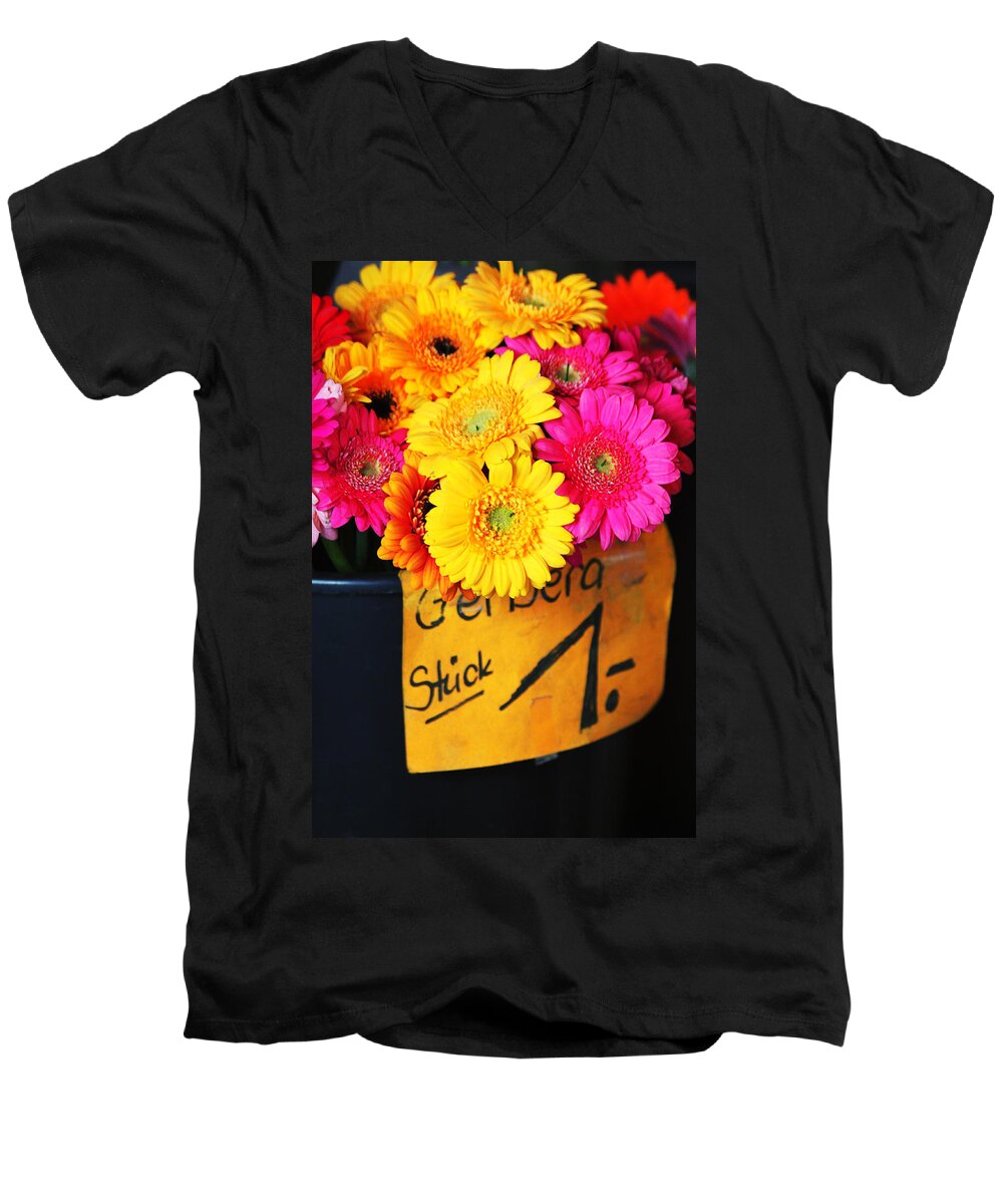 Flowers Men's V-Neck T-Shirt featuring the photograph Gerbera Daisies One Euro by Lauri Novak